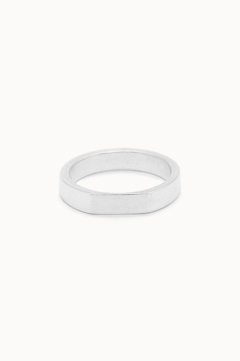 men ring in sterling silver, ring band 4mm wide with a flat face, satin finish