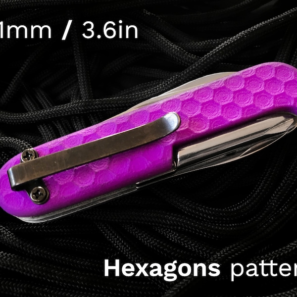 Swiss Army Knife Scales w/ Clip - 91mm/3.6in - HEXAGONS pattern