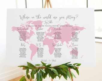 World Map Wedding Table Plan | Travel Theme Seating Chart | Personalised Wedding Sign