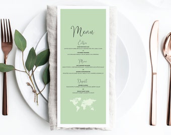 Travel theme wedding table menus