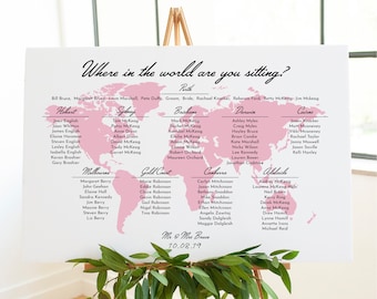 Travel theme wedding table plan, seating chart