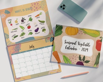 2024 Seasonal Vegetable Wall Calendar | Kitchen Calendar | What's in Season each Month | UK Vegetables Healthy Eating | Seasonal Produce