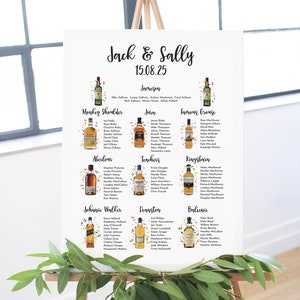 Sitzplan für die Whiskyflaschenhochzeit - Whiskytischplan - perfekt für eine Whiskyhochzeit