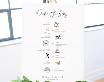 Wedding order of the day/personalised order of service - wedding sign, timeline of events, illustrated icons