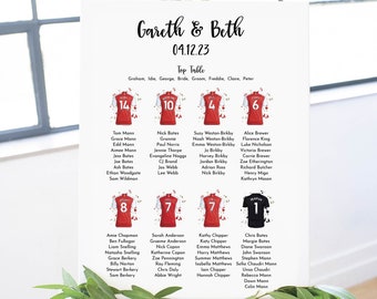 Football Shirt Wedding Seating Plan | Football Team Seating Chart | Soccer Shirt | NFL shirt