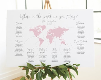 World Map Wedding Table Plan | Travel Theme Seating Chart | Personalised Wedding Sign | Around The World