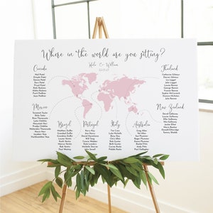 Travel theme wedding table plan, seating chart, country wedding table names