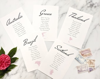 Travel theme wedding table plan cards - destination wedding, seating chart