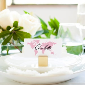 Travel themed wedding place cards with world map - name cards, escort cards, place settings,