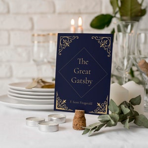 Book themed wedding table name cards - novels, authors, book titles, literature, poetry