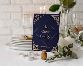 Book themed wedding table name cards - novels, authors, book titles, literature, poetry