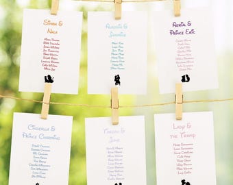 Disney Theme Wedding Seating Plan Cards | Disney Table Chart Cards