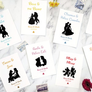 Disney couples -  wedding table name cards - Your favourite characters from Disney movies