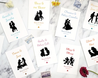 Disney couples -  wedding table name cards - Your favourite characters from Disney movies