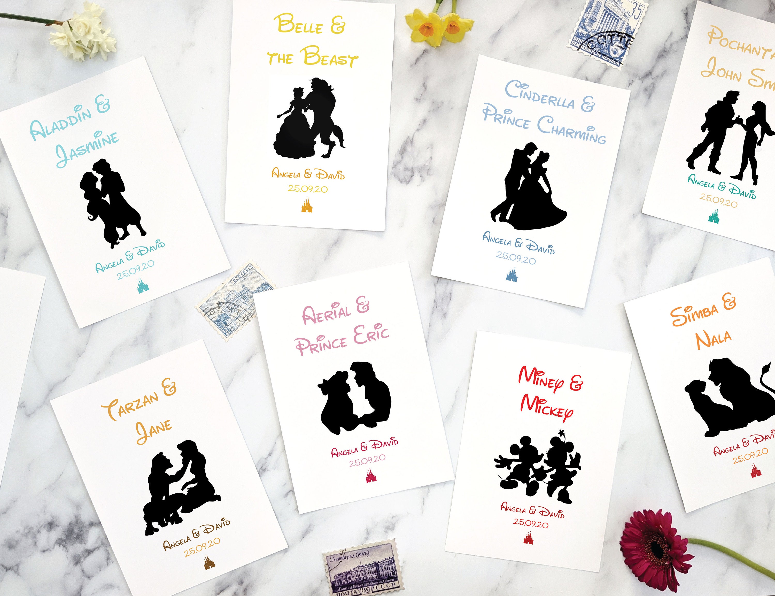Disney Couples Wedding Table Name Cards Your Favourite Etsy 日本
