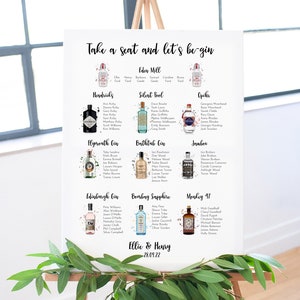 Wedding seating plan for a gin theme wedding