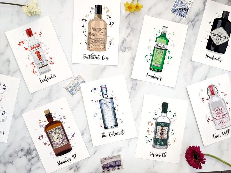 Gin bottle wedding table names, gin themed seating plans, gin table numbers, personalised wedding theme ideas, alcohol bottles image 2