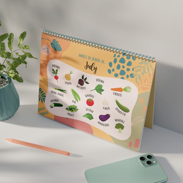 Seasonal Vegetable Calendar | A5 desktop calendar | A great addition to any food lover's kitchen! | British/UK Seasons | Meal Prep Planner