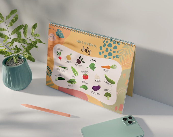 Seasonal Vegetable Calendar | A5 desktop calendar | A great addition to any food lover's kitchen! | British/UK Seasons | Meal Prep Planner