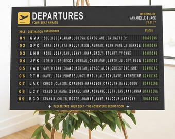Departure Board Table Plan | Airport Seating Chart | Personalised Wedding Sign | Travel Themed