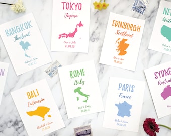 Travel theme table name cards for destination wedding- cities/countries/continents