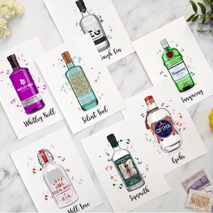Gin bottle wedding table names, gin themed seating plans, gin table numbers, personalised wedding theme ideas, alcohol bottles image 1
