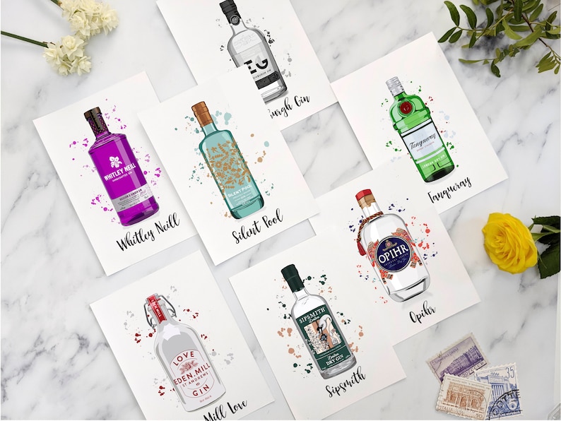 Gin bottle wedding table names, gin themed seating plans, gin table numbers, personalised wedding theme ideas, alcohol bottles image 1