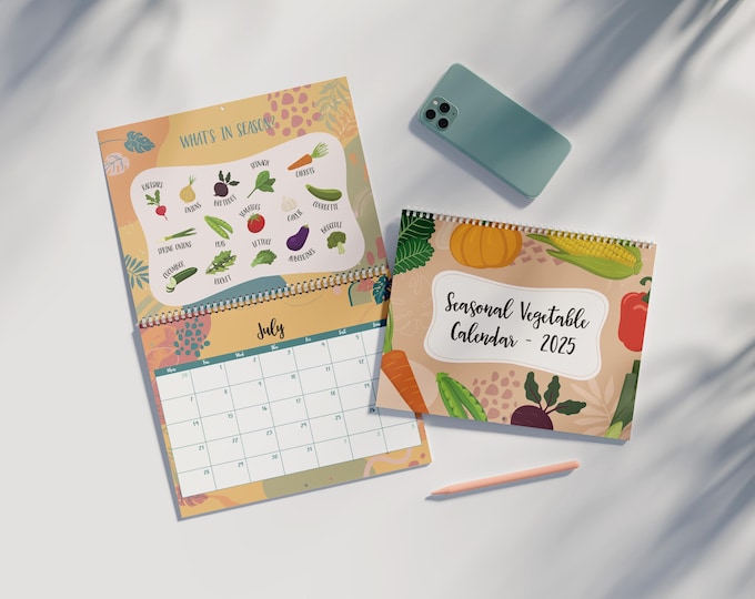 2025 Seasonal Vegetable Wall Calendar | Kitchen Calendar | What's in Season each Month | UK Vegetables Healthy Eating | Seasonal Produce