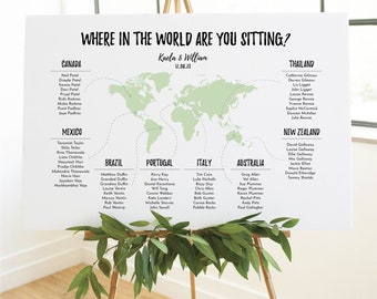 World map table plan, seating chart, travel themed wedding
