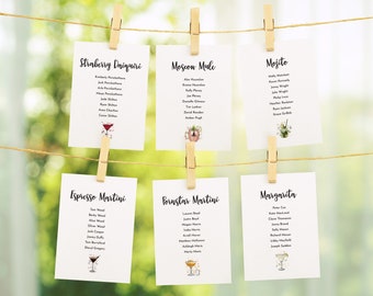 Cocktail theme wedding table plan cards - Cocktail illustrations