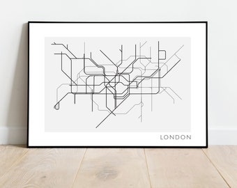 London Underground map - minimalist line print - tube map black and white A4