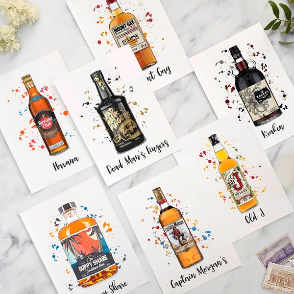 Rum bottle wedding table names, rum themed seating plans, rum table numbers, personalised wedding theme ideas, alcohol bottles