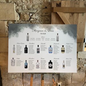 Example gin bottle table plan at a real wedding