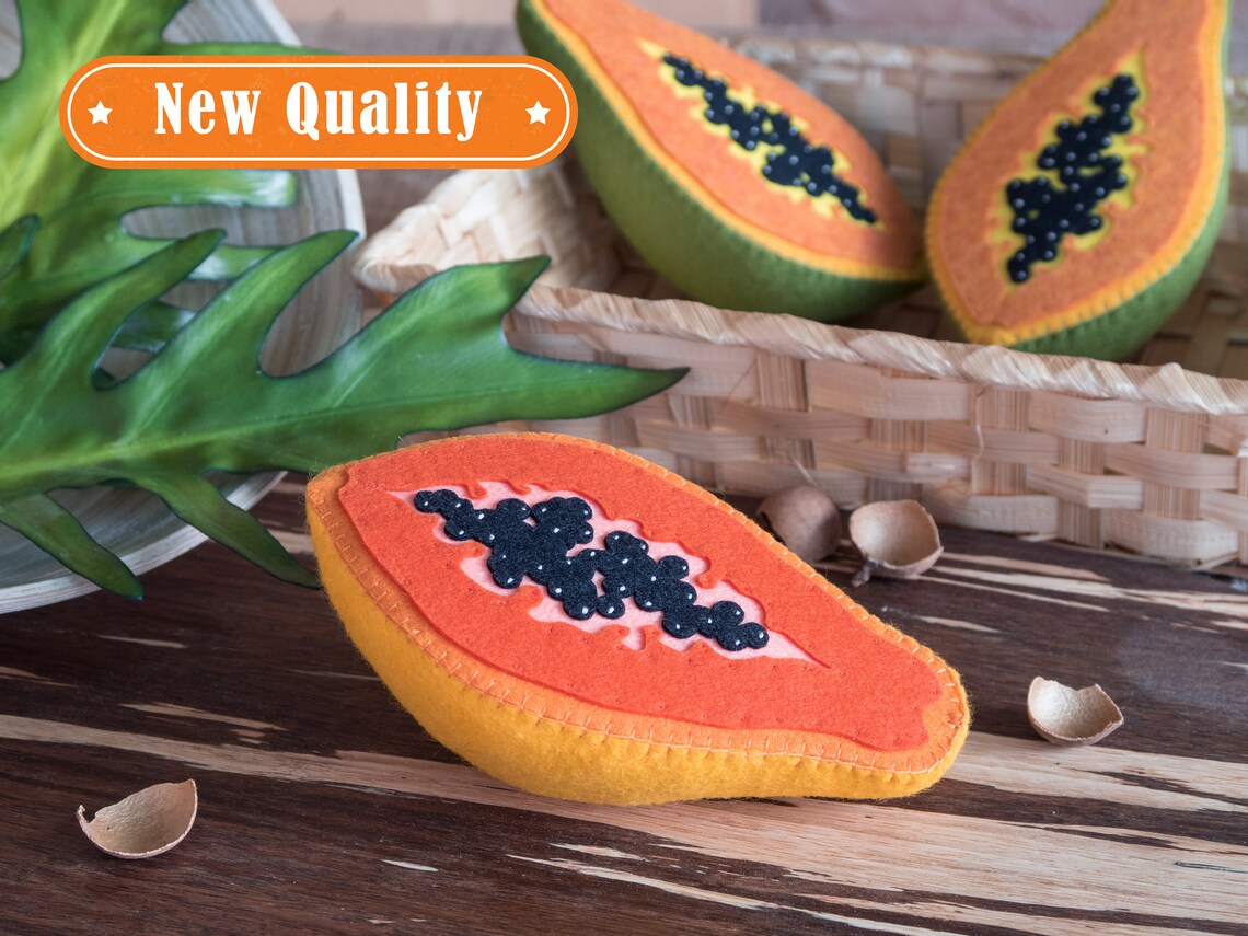 Toy Papaya Yellow Gift Felt Fruits Play Kitchen Kids Baby Toys Etsy
