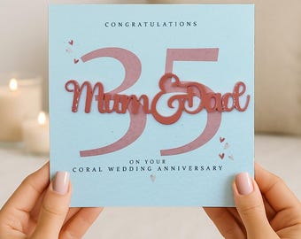 Personalised Coral Wedding Anniversary Card, 35th Anniversary Card, 35th Wedding Anniversary Card For Mum & Dad - Thirty Fifth Anniversary