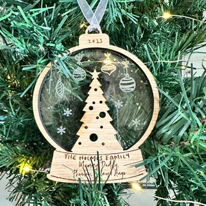 Personalised Family Christmas Bauble Family Name Ornament Engraved Wooden Family Bauble, Xmas Tree Decoration,