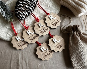 Personalised Something You Want Need Wear Read Wooden Gift Tags for Christmas, Reusable wooden gift tag, something to wooden tag