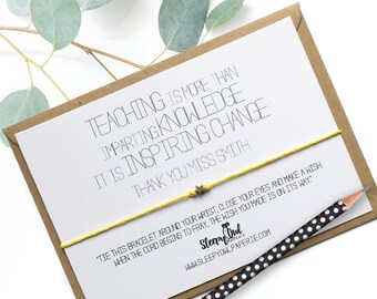 Thank you Teacher, Wish bracelet Personalised Teacher Gifts, Teacher Gift, Teacher Bracelet, Teacher Appreciation, Personalised Teacher Card