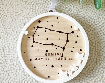 Gemini Constellation Ornament, Zodiac Star Sign Gift, May June Birthday Present, Astrology Keepsake, Celestial Christmas Decor