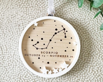 Scorpio Zodiac Constellation Ornament, October November Birthday Gift, Astrology Star Sign Decor, Celestial Wooden Keepsake
