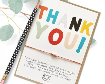 Thank you Wish Bracelet, thank you gift, thanks gift, appreciation gift, token gift, thank you card wish bracelet, make a wish, leaving gift