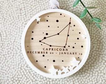 Capricorn Zodiac Constellation Ornament, December January Birthday Gift, Astrology Star Sign Decor, Celestial Wooden Keepsake