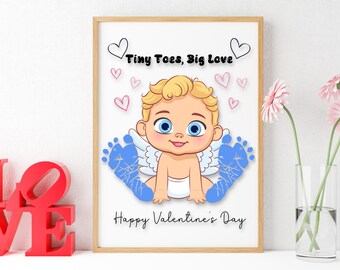 Arte con huellas de pies para San Valentín Recuerdo de San Valentín para bebés Manualidad para preescolar Actividad imprimible para San Valentín para niños pequeños Manualidad para el día de San Valentín