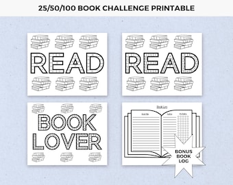 Puede incluir: Plantilla de seguimiento de lectura imprimible en blanco y negro con las palabras "READ" y "BOOK LOVER" en letras grandes. El seguimiento incluye un registro de libros con espacio para escribir el título del libro, el autor y la calificación.