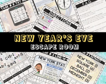 New Year's Eve Escape Room for Kids, Printable Party Game, NYE Escape Room Kit, Holiday Party Games, Kids Puzzles, Family Game Night
