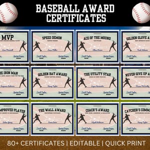 Editable Baseball Awards Certificate End of Baseball Season Team Party Gifts Funny Baseball Award Printable for Baseball Senior Banquet
