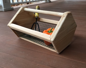 Garden Basket Tote hod for carrying Vegetables and garden harvest, egg gathering Table Centerpiece with Small Copper or cedar wood Handle