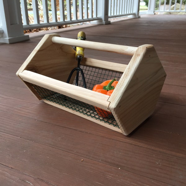 Garden Basket Tote hod for carrying Vegetables and garden harvest, egg gathering Table Centerpiece with Small Copper or cedar wood Handle