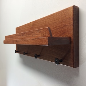 Handmade Wood Mail Organizer: Entry Wall Shelf with Key Holders