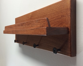 Handmade Wood Mail Organizer: Entry Wall Shelf with Key Holders